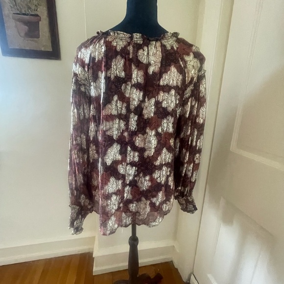 FREE PEOPLE Sheer bohemian oversized floral blouse size small gold Anthropology - Picture 8 of 11